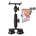 Aluminum Tablet Holder for All iPad, 360° adjustable Secure Double Suction Cup Mount for Car Truck Windshield,Sunroof, Compatible with iPad Pro 12.9 Mini Air, Galaxy Tabs and 4.7-15" Tablets