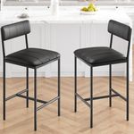 GarveeHome Bar Stools Set of 2, Upholstered Counter Height Bar Stools with Backrest and Footrest, Kitchen Barstools for Island, Counter Bar, Easy Assembly, Black