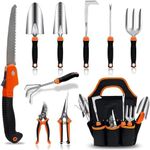 HASTHIP® 10Pcs Gardening Tools Set - Heavy Duty Stainless Steel - Gardening Tools Kit for Home Garden - Plant Cutter for Home Garden - Manual Planting Tools with Tool Bag - Suitable for Patio & Lawn