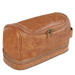 AryangLinke Toiletry Bag for Men, Leather Travel Toiletry Bag, Shaving Dopp Kit Water-Resistant Bathroom Toiletries Organizer,Makeup Organizer Bag,Gift for dad Husband Boyfriend (Brown)