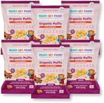 Organic Puffs - Early Allergen Introduction Snack Puffs w/ 9 Top Allergens: Organic Peanuts, Cashew, Egg & More by Ready Set Food, No Added Sugar, Babies 8+ Months, Apple Cinnamon 6-Pack