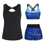 Swimsuits for Older Ladies，3 Piece Tankini Swimsuit for Women Swimwear Tank Top with Bikini Top Boyshort Set