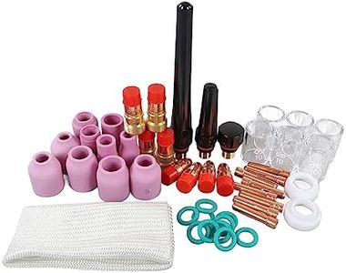 TIG Welding Torch Accessories, 56Pcs TIG Welding Torch Stubby Gas Lens Ceramic Nozzle Glass Cup Alumina Nozzle Kit, 10 Pyrex Glass Cup Kit for WP-17/18/26