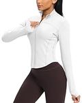 QUEENIEKE Workout Jacket for Women Lightweight Full-Zip BBL Yoga Running Athletic Jacket With Thumb Holes (White, M)