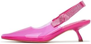 Cape Robbin Ardys Clear Heeled Slingback Kitten Heels for Women, Slingback Heels Women, Clear Kitten Heels - Fuchsia Size 6