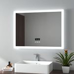 EMKE Illuminated Bathroom Mirror LED Light, 800x600 mm Toilet Mirror with Shaver Sockets, Demister + Bluetooth Speaker + Touch Switch, Wall Mounted Mirror Horizontal