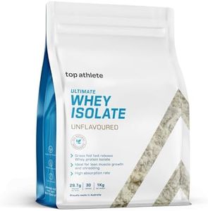 Top Athlete Ultimate Whey Isolate Unflavoured Protein Powder, Raw Protein, 1KG, 29.7g Protein Per Serve,100% grass fed Whey Isolate Protein, Blended with natural flavours and organic sweetener, NO NASTIES | GLUTEN FREE | ADDITIVE FREE | GUM FREE | FILLERS FREE