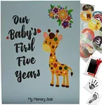 Novarena First 5 Years Baby Memory Book Journal Scrapbook 48 Pack Monthly Milestones Stickers & Clean-Touch Baby Safe Ink Pad
