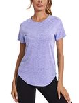 Wayleb Sports Tops for Women Crew Neck Yoga Tops Ladies Workout Running Activewear Short Sleeve Tee Shirts for Womens Purple