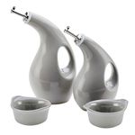 Rachael Ray Serveware Ceramics EVOO and Ramekin Dipper Set, 4 Piece, Light Sea Salt Gray