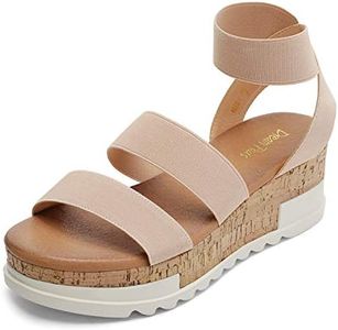 DREAM PAIRS Womens Open Toe Elastic Strap Casual Flatform Platform Sandal, Nude-1(8.5) Reed-1