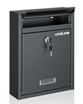 Uniclife Wall Mount Mailbox for Outside, Locking Mailbox, Large Mailbox with Key Lock, Security Mail Box for House, Safe Key Drop Box, Post Box, Steel Cash Drop Box for Home Office School, Black