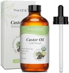 PHATOIL Organic Castor Oil 118ml, Cold Pressed & Pure - USDA Certified Organic, Hexane-Free Massage Oil for Hair Growth, Eyebrows, Eyelashes & Skin Moisturizing - Glass Bottle