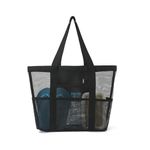 L0famy Beach Bags for Women, Large Mesh Pool Tote Bag with Zip Pocket, Waterproof Foldable Travel Bag, Vacation Organiser for Summer Holiday, Reusable Grocery Shoulder Bag for Shopping Gym School