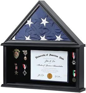 Zmiky Burial Flag Display Case - Large American Flag Solid Wood Display Case Fits a 5 X 9.5 Flag Folded Military Shadow Box Flag Display Case with Certificate Holder Black Finish