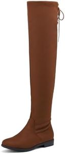 DREAM PAIRS Women's Over The Knee High Low Block Heel Riding Boots Uplace Lei,Size 11,Tan,UPLACE