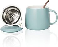 Candiicap Ceramics Tea Cup with Loose Leaf Infuser, Spoon and Lid, 450ml, Large Tea Infuser Mug for Tea, Coffee, Milk-Microwave and Dishwasher Safe(450ml,Matte Blue)