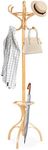 Wooden Coat Rack, Coat Stand w/ Umbrella Holder & 12 Hooks, 360°Rotating Top Tier, Sturdy Triangle Construction, Hat & Clothes Storage, Coat Hanger Tree for Entryway Bedroom Living Room, 180CM (Oak)