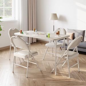 Garvee Portable Folding Table and Chairs Set with Metal Legs and Thicken Padded Cushion, No Assembly Required, for Events, Dining Room, Living Room, Office, Camping,
