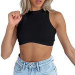 AirMood Womens Sexy Rib Knit Cropped Cami Tops Ribbed Basic Sleeveless Crop Tank Camisole (Black,Small)