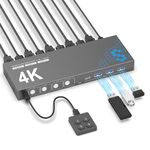 USB 3.0 HDMI KVM Switch 1 Monitors 4 Computers, 4K@60Hz KVM Switches for 4 Computers Sharing Monitor Keyboard Mouse Hard Drives Printer, with EDID Adaptive,1 HDMI Cable and 4 USB Cable