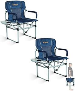 iClimb Heavy Duty Compact Camping Folding Mesh Chair with Side Table and Handle (Navy, 2PC)