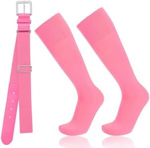 Baseball Socks and Belt Combo for Youth Adult - Softball Socks and Belt for Girls and Boys (Light Pink)