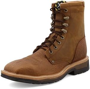 Twisted X Men's 8″ Steel Toe Lite Western Work Lacer - Hard Construction Lace-Up Full-Grain Leather Boots - Safety Traditional Western Boots for Men, Distressed Shoulder & Distressed, 12 X-Wide