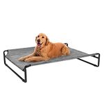 Veehoo Original Cooling Elevated Dog Bed, Outdoor Raised Dog Cots Bed for Large Dogs, Portable Standing Pet Bed with Washable Breathable Mesh, No-Slip Feet for Indoor Outdoor, Large, Black Silver