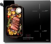 Hobsir hob Plug in Induction Hob 4 Zones Plug in Electric Hob 60cm with Flexible Zone for Griddle Plate, Bulit-in, 2800W, Slider Touch, Timer, Child-safety Lock, Pause Function,13 Amp