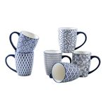 Cerkik Ceramic Coffee Mugs Set - 16 Oz Large Porcelain Tea Cups with Handle for Women Men Cocoa Cappuccino Latte - Christmas Housewarming Gift - Dishwasher Safe - Set of 6 - Vintage Blue