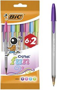 Bic Cristal Bolígrafos de Colores Surtidos, Fun, Punta Ancha (1,6 mm), Material Oficina, Blíster de 8 Bolis, Multicolor