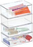 mDesign Plastic Bathroom Stackable Storage Box with Hinged Lid for Vanity/Countertop - Holds Soap, Body Wash, Shampoo, Lotion, Conditioner, Towels, Accessories, Body Spray, Mouthwash - 4 Pack - Clear