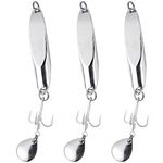 Dr.Fish 21g Sea Fishing Silver Spoons (Dexter Wedge) Metal Jig Spoon with Noise Blade Treble Hook Long Cast Spinnerbait for Mackerel Trout Salmon Bass