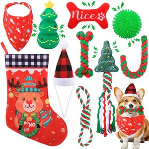 Mity Rain 10PCS Christmas Dog Toys Pack - Large/Medium/Small Dogs - Squeaky Rope Toys & Costume for Teething