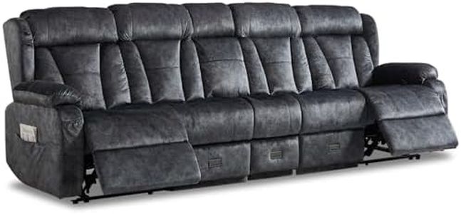 Loveseat Recliner Sofa,4 Seater Recliner Couch, Manual Reclining Loveseat with Console for Living Room, Home Theater Seating with AC/USB C/USB Ports Drawer Cup Holder(Grey, 4 Seater + Console)