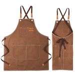 Newthinking Canvas Apron for Men, Heavy Duty Work Apron with Pockets, Waterproof Wear-resistant Tools Apron for Garden, Craft Workshop and Garage(Brown)