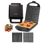 FUMATO 4 Slice Sandwich Maker with Grill & Waffle Plates 850W | Detachable Non-stick Plates, Stainless Steel Body, Compact storage, Anti-Skid Feet, Buckle Lock- Black