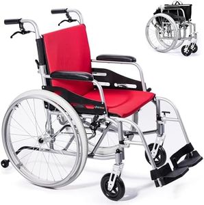 SUMELL Magnesium Lightweight Wheelchair - 21lbs Self propelled Chair with Travel Bag and Cushion, Portable and Folding 17.5” W Seat, Park & Brake Anti Tipper, Swing Away Footrests, Ultra Light, Red