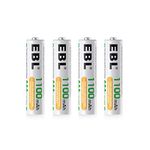 EBL AAA Rechargeable Batteries 1100mAh High Capacity Ni-MH 1.2V 4 Pack (Battery Case Included)