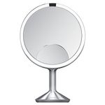 simplehuman 25cm Round Sensor Mirror Trio with Touch-Control Brightness, Dual Light Settings, 10x, 5X, 1x Magnification, Brushed Stainless Steel