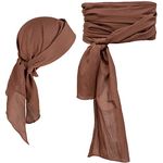 Pirate Costume Accessories/Plus Size Pirate Scarf Belt Waist Sash and Pirate Head Scarf Bandanas for Women Men Brown