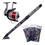 OAKWOOD Telescopic Fishing Rod Beachcaster 12ft + Reel Sea Beach FREE Mackerel Feathers