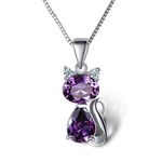 DreamsEden 18'' Silver Box Chain Women's Amethyst Cat Pendant Necklace, Purple (Gift Box & Greeting Card)