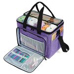 Teamoy Knitting Bag, Yarn Storage Tote with Inner Divider for Yarn and Unfinished Project, Crochet Hooks, Knitting Needles and Accessories (NO accessories included), Purple