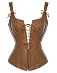 Scarlet Darkness Women Renaissance Corset Vintage Lace Up Boned Corset Bustier, Brown, 14