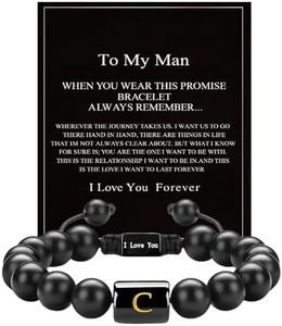 FRG Initials Bracelets for Men Letter Link Handmade Natural Black Onyx Tiger Eye Stone Beads Braided Rope Meaningful Bracelet, 10mm, yellow tiger eye