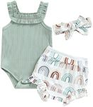 fhutpw Baby Girl Clothes Summer Cute Outfits 3 6 12 18 Months Spaghetti Strap Romper & Floarl Shorts Sets