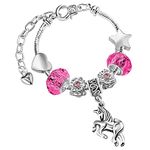 Girls Magical Unicorn Sparkly Fuchsia Crystal Adjustable Charm Bracelet with Gift Box for Girls Birthday Gifts for Girls for Girls Jewellery Kids Jewelry