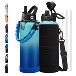 BENZZO Insulated Water Bottle 40 oz - Keep Cold 48H Hot 24H, Metal Water Bottles with Straw & Auto Chug Lids, Flask Boot, Travel Jug with Carrying Pouch, Stainless Steel Water Bottle for Women Men